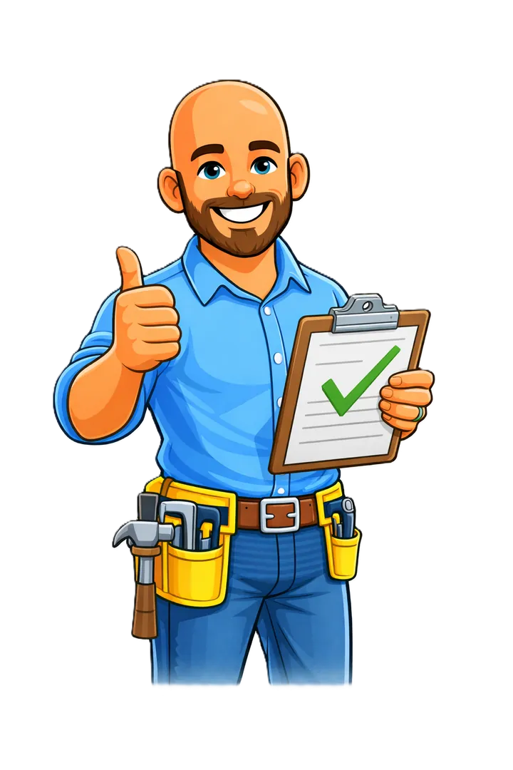 Cartoon of Handyman Ken reviewing an estimate on a clipboard