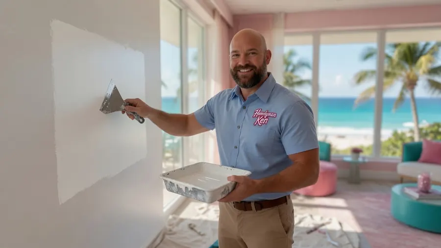 Ken patching a hole in a drywall wall