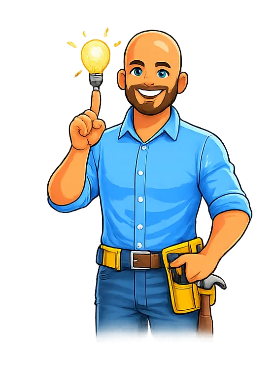 Cartoon of Handyman Ken with a lightbulb idea